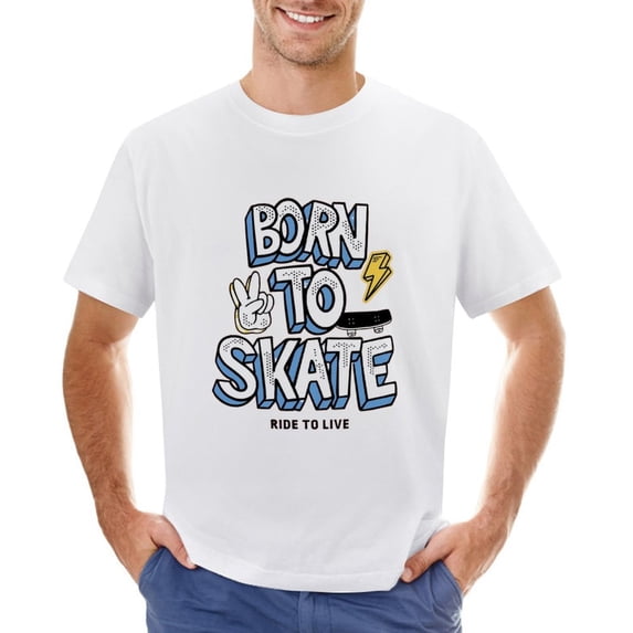 Born to Skate. Skateboard Vintage T-shirt Mens Cotton Classic Crewneck Short Sleeve Tees Unisex White 2XL