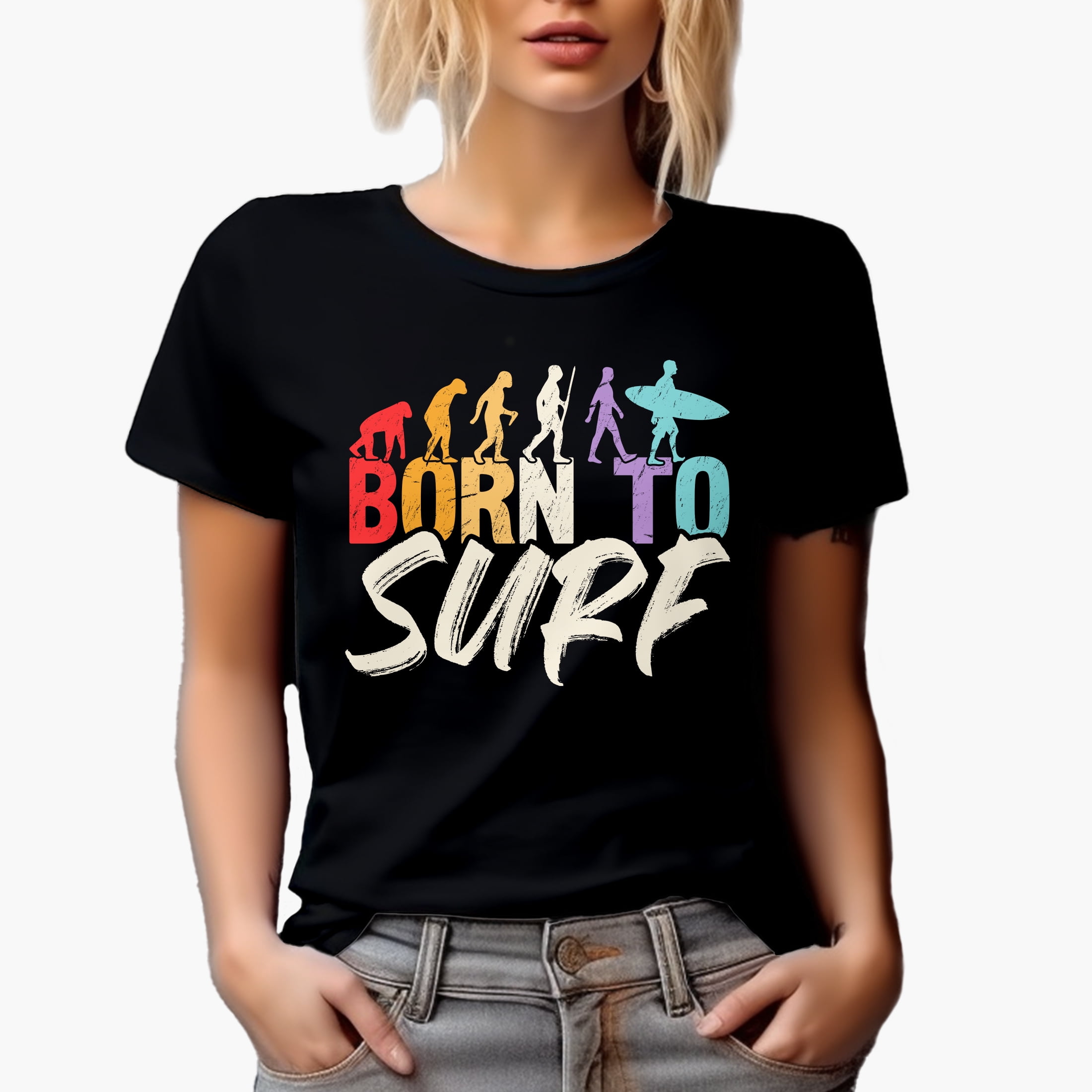 Born to Surf with Surfer, Black T-Shirt, 3XL