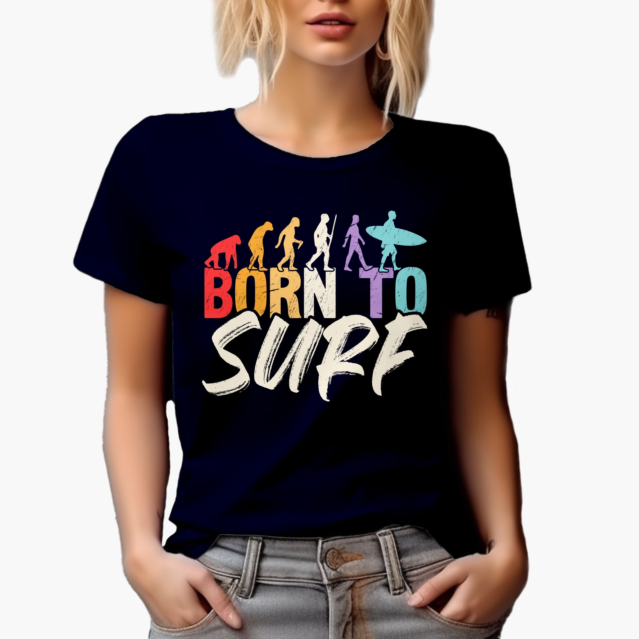 Born to Surf with Surfer, Navy Blue T-Shirt, 3XL