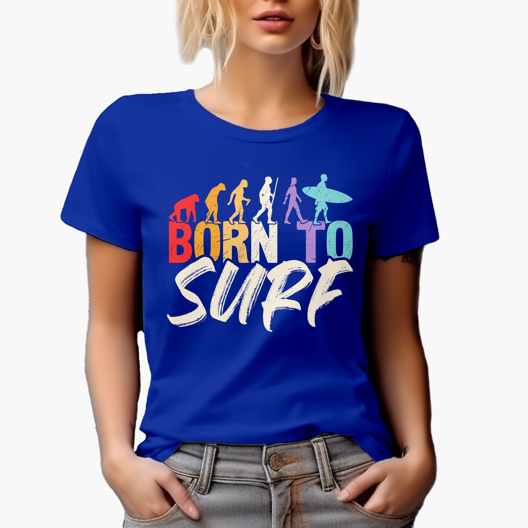 Born to Surf with Surfer, Royal Blue T-Shirt, Medium