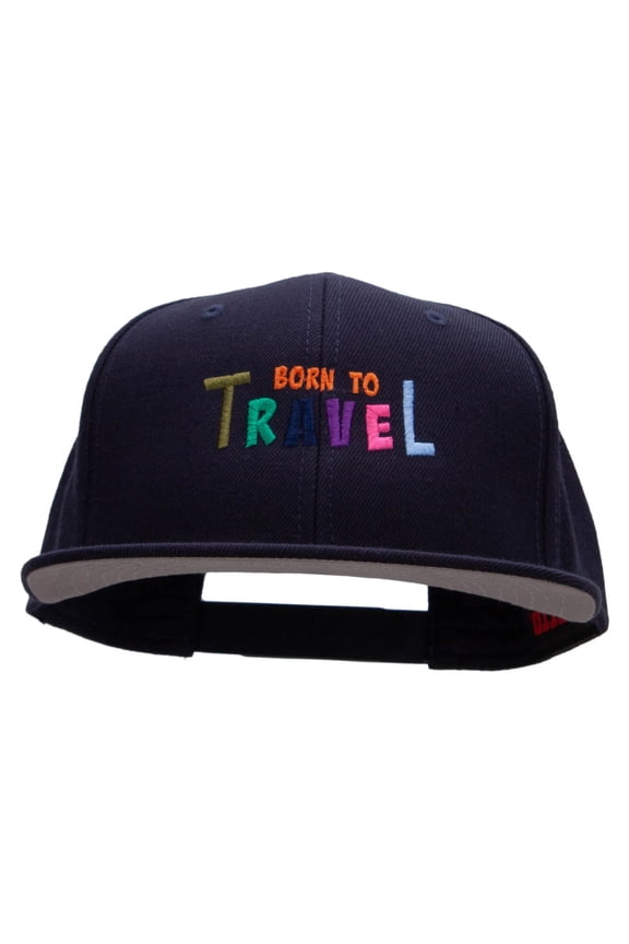 Born to Travel Embroidered Wool Blend Pro Style 2 Tone Snapback - Navy OSFM