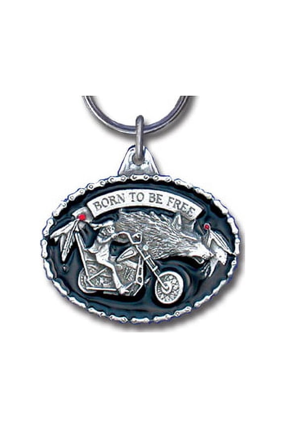 Born to be Free Motorcycle Pewter Keychain