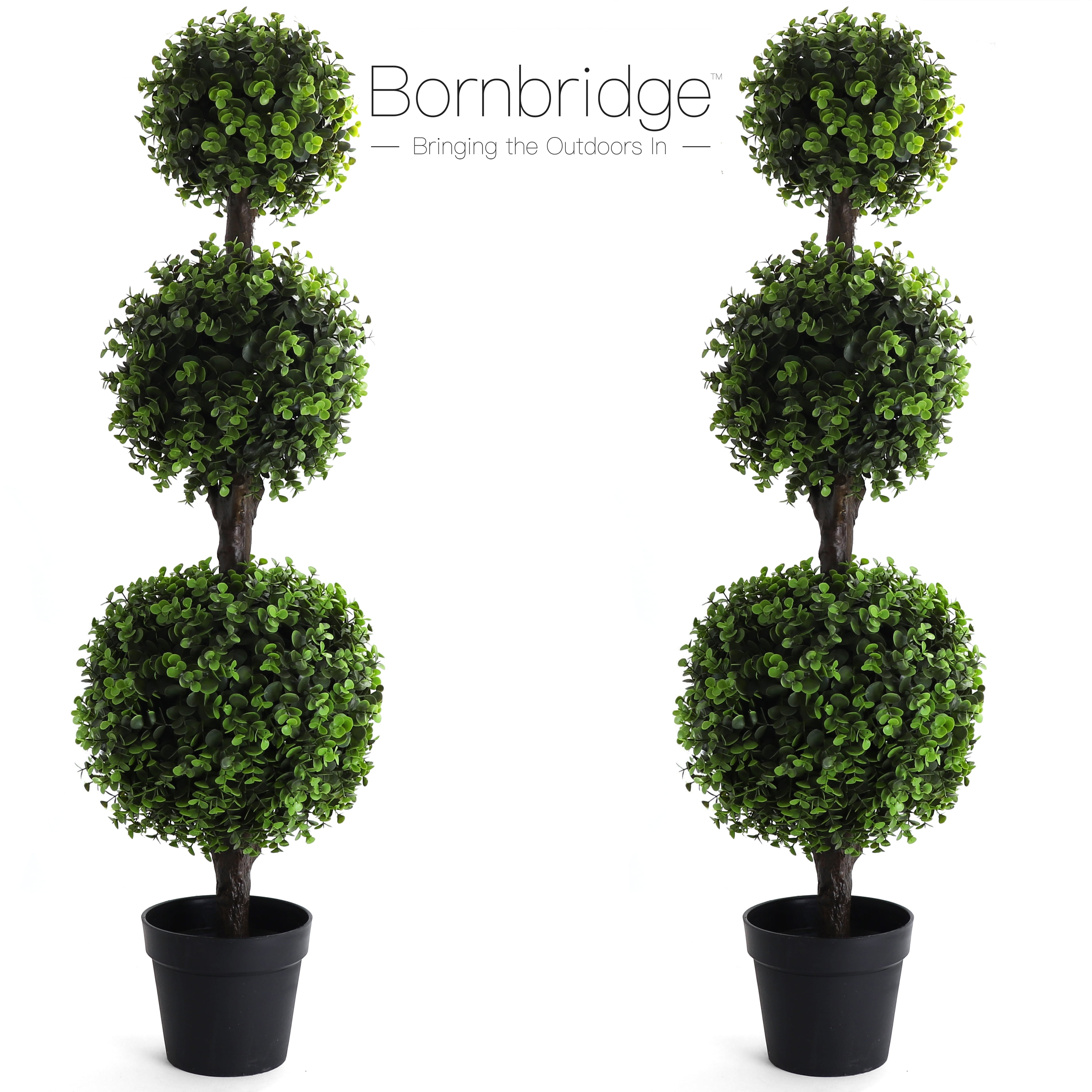 4' Green Plastic Boxwood Topiary Tree in Black Planter