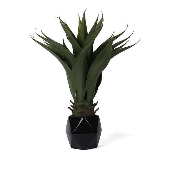 Bornbridge Artificial Agave Plant with Ceramic Geometric Planter - Artificial Potted Agave Plant (1 Pack, Black)