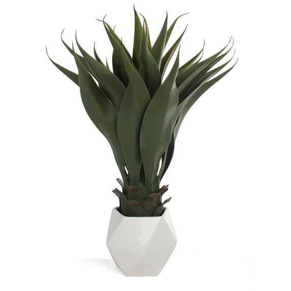 Bornbridge Artificial Agave Plant with Ceramic Geometric Planter - Artificial Potted Agave Plant (2 Pack, White)