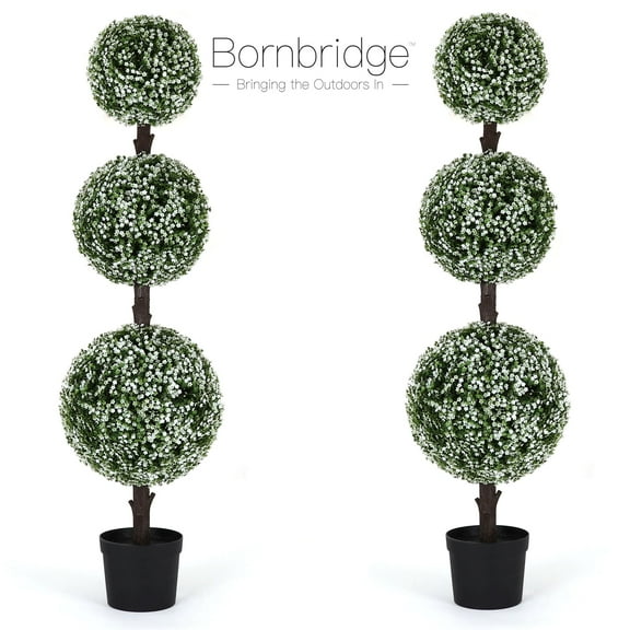 Bornbridge Artificial Baby's Breath Topiary Ball Tree - 4' Indoor/Outdoor Lifelike Boxwood Plant (1 Pack)