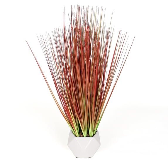 Bornbridge Artificial Potted Red Grass Plant (White Planter, 2 Pack)