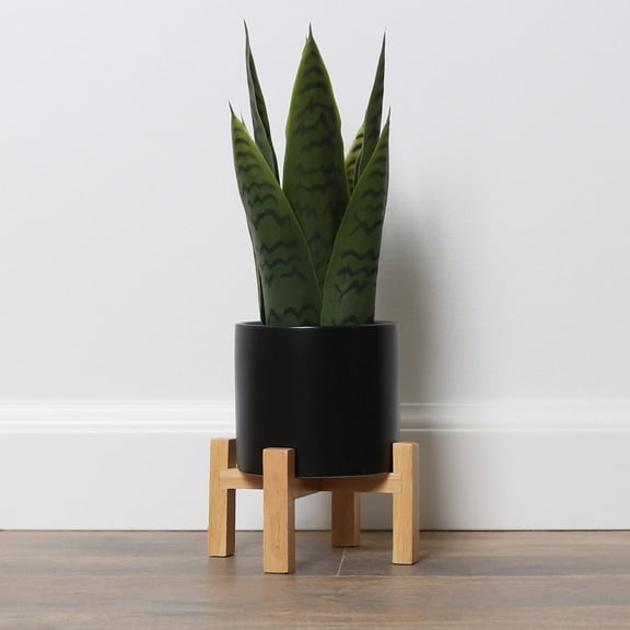 Bornbridge Artificial Snake Plant with Mid Century Plant Stand - Sansevieria Plant in Modern Planter - Small, 1 Pack