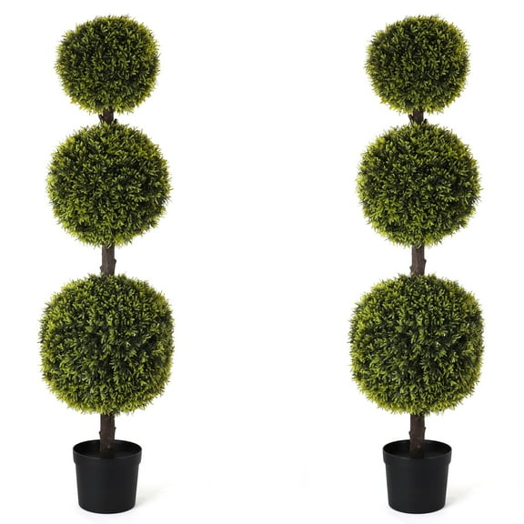 Bornbridge - Artificial Yellow Cypress Topiary Ball Tree - 4' - Lifelike Indoor/Outdoor Boxwood Plant (2 Pack)