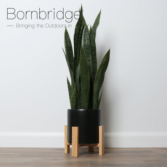 Bornbridge Large Artificial Snake Plant in Black Mid Century Ceramic Planter