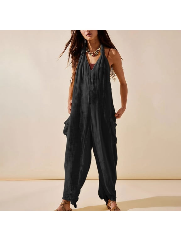 Jumpsuits for Women Clearance Women Casual Jumpsuits free Hot Shot Onesie FP dupes Spaghetti Strap Loose Romper Overalls Pocket Summer Fashion Harem