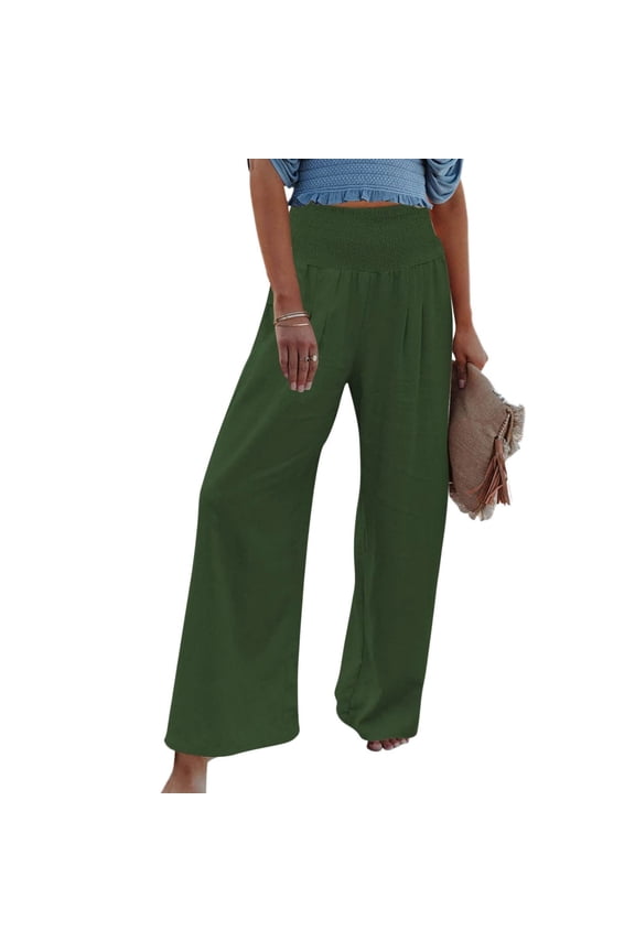 Linen Pants for Women High Waisted Wide Leg Loose Fit Palazzo Pants Casual Beach Trendy Trouses with Pockets