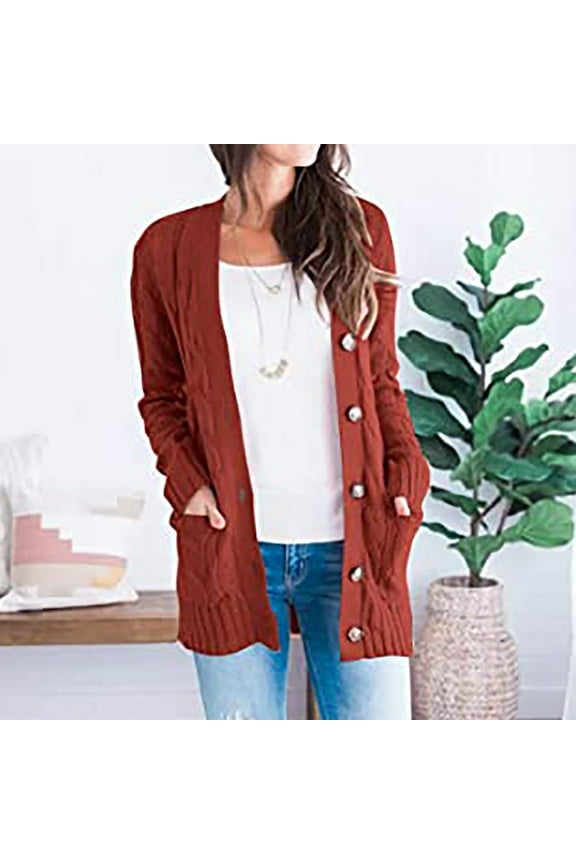 Long Sleeve Cardigans for Women Oversize Chunky Cable Knit Cardigan Open Front Button Down Sweaters Cardigan Coat with Pockets