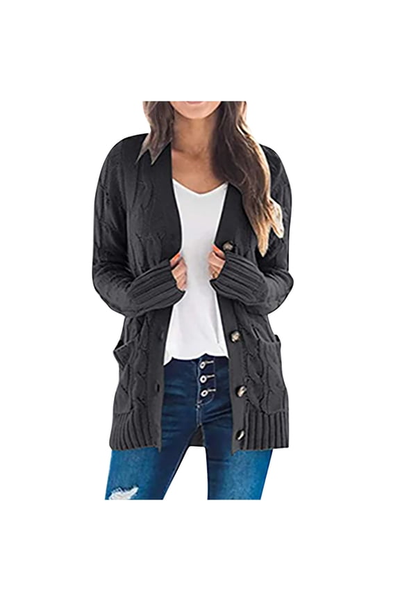 Long Sleeve Cardigans for Women Oversize Chunky Cable Knit Cardigan Open Front Button Down Sweaters Cardigan Coat with Pockets