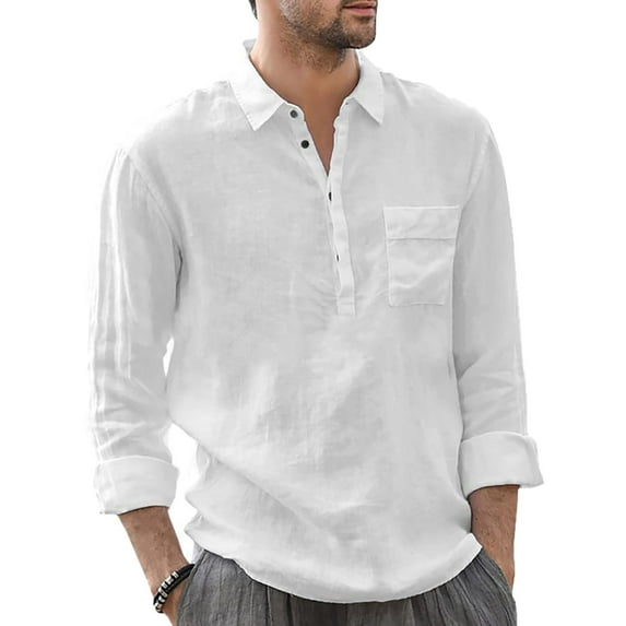 Borniu Mens Shirts,Long Sleeve Shirts for Men,Casual Solid Color V-Neck Collar Long Sleeve Pullover Blouse Tops Clearance