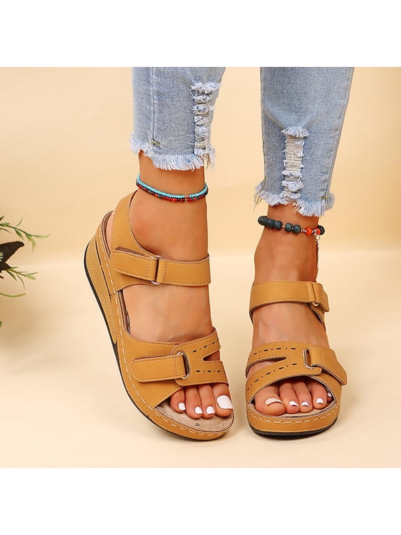 Orthotic Sandals for Women Plantar Fasciitis Sandals with Arch Support Buckle Strap Wedge Sandals for Comfortable Walking, Summer