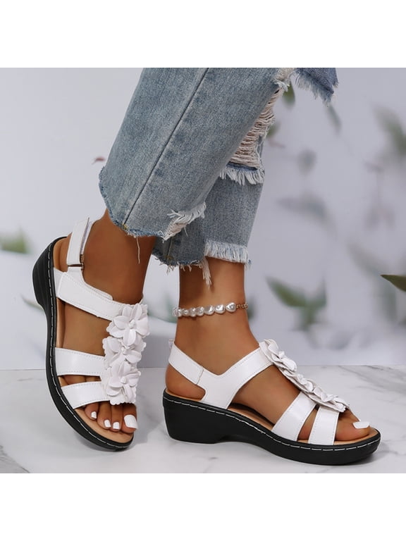 Orthotic Sandals for Women Wedge Sandals with Arch Support for Plantar Fasciitis Breathable Summer Sandals for Casual Beach Comfortable Walking, Womens Wedgd Sandals Clearance