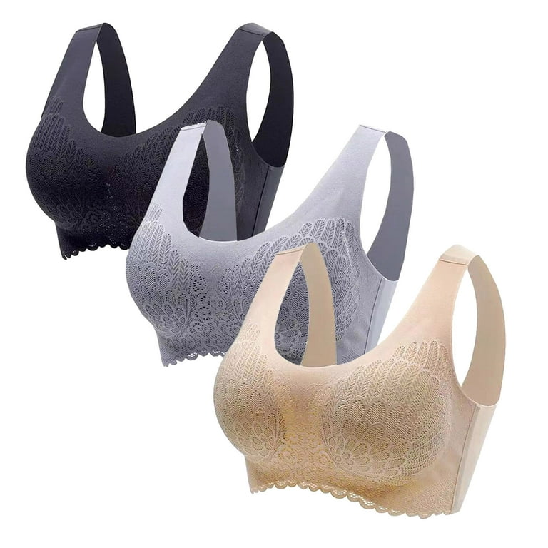 Borniu Plus Size Sport Bra for Women, 3 Pack Full Coverage Wirefree Mesh  Breathable Sport Bras Comfort Extra Elastic Workout Sport Bras with Pads  34-40B/C, Summer Savings Clearance 