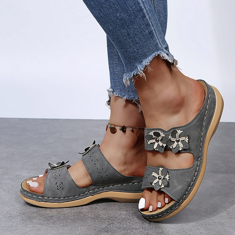 Borniu Sandals for Women Orthotic Sandals Plantar Fasciitis Feet Sandal with Arch Support Women s Comfy Breathable Shoes Sandals Open Toe Slip on