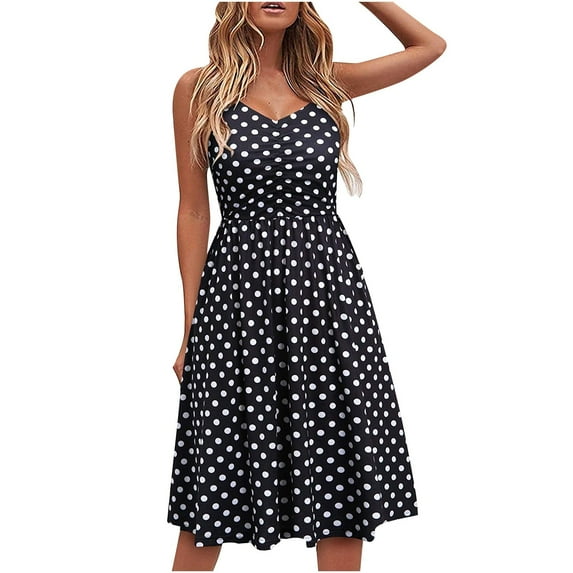 Ohufall Summer Dresses for Women, Summer 2024 Women's Sundress V Neck Floral Spaghetti Strap Summer Casual Swing Dress