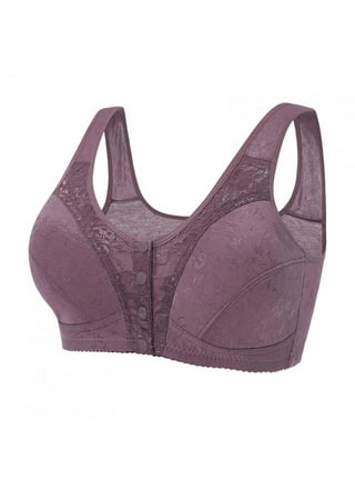  Comfortable Daisy Bra For Seniors,CharmFront Snap Closure Cotton  Bras Front Close Bras For Older Women No Wire Purple 38