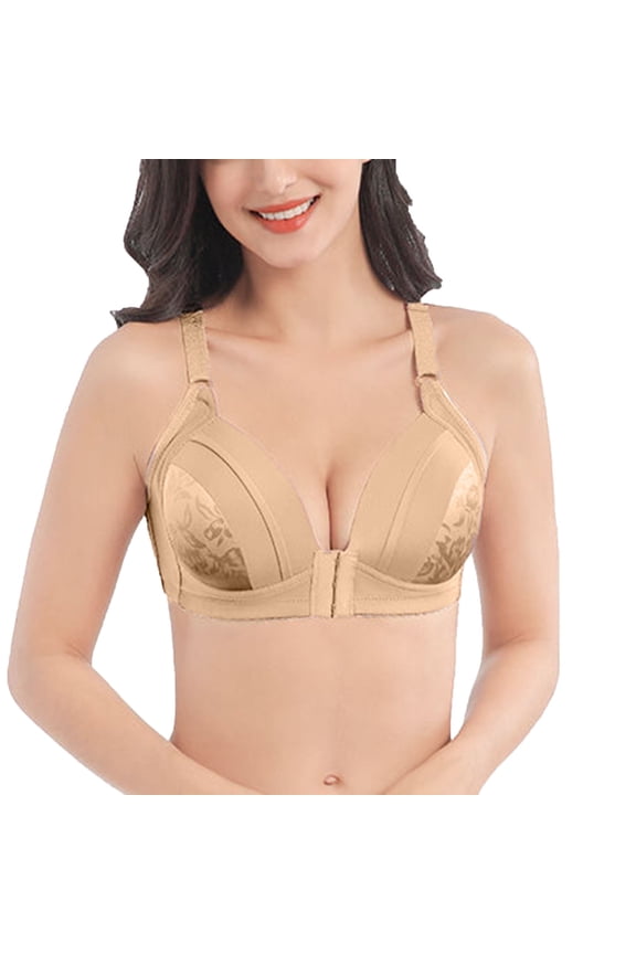 Wirefree Bras for Women ,Plus Size Front Closure Lace Bra Wirefreee Extra-Elastic Bra Adjustable Shoulder Straps Sports Bras 36B/C-42B/C, Summer