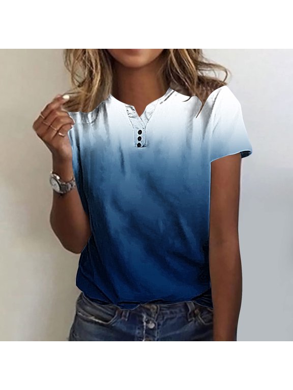 Women's Gradient T-shirt Summer Graphic Loose Tee Tops Casual Round Neck Short Sleeve Tops