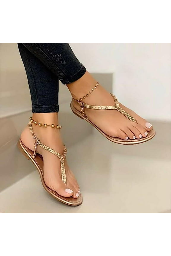 Womens Flat Sandals Rhinestone Sandals Women's Shoes Flat Beach Sandals And Slippers Women Elastic Flat Sandals for Women Summer Dressy
