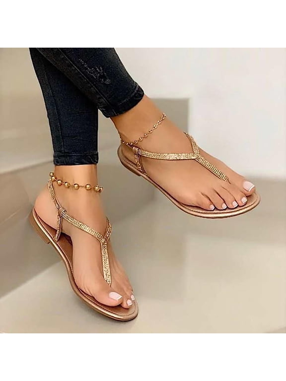 Womens Flat Sandals Rhinestone Sandals Women's Shoes Flat Beach Sandals And Slippers Women Elastic Flat Sandals for Women Summer Dressy