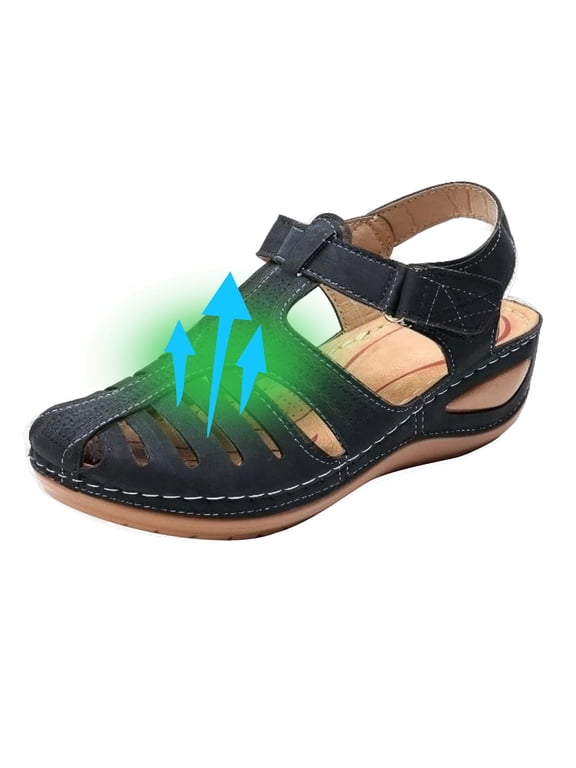 Womens Sandal Clearance Sale! Orthotic Sandals for Women Closed Toe Wedge Sandals for Plantar Fasciitis, Summer Sandals with Arch Support for Casual Beach Comfortable Wear