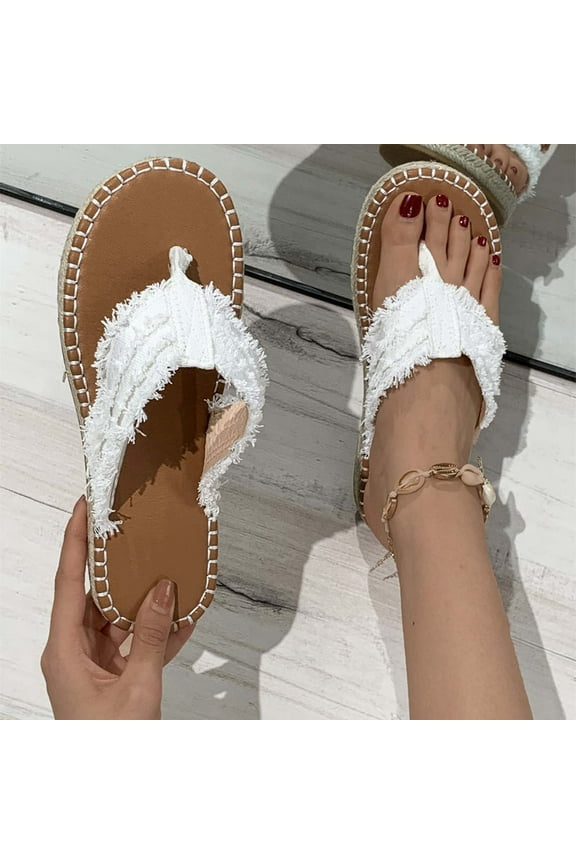 Womens Sandals Flip Flops for Women with Arch Support Cushion Casual Flat Straw Sandals Fisherman's Shoes Retro Beach Style Sandals And Slippers Large Size Women's Shoes
