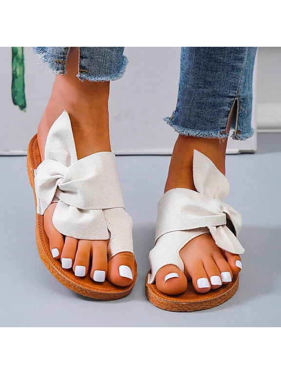 Womens Sandals Flip Flops for Women, Summer Casual Flat Slippers Bow-embellished Non-slip Comfortable Slippers Arch Support Comfortable Walking Wedge Sandals
