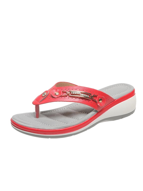 Womens Sandals Flip Flops for Women, Summer Thick Bottom Flip Flops Women's Wedge Beach Sandals with Arch Support Comfortable Walking Wedge Sandals
