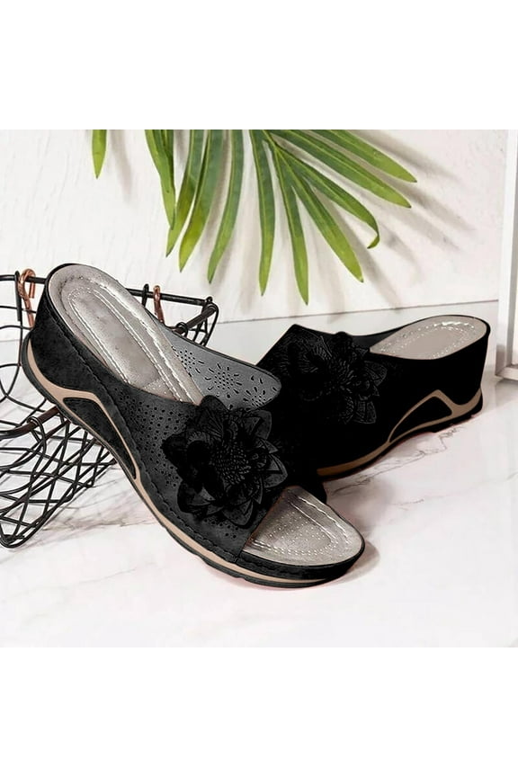 Womens Sandals Flip Flops for Women, Woman Fish Mouth Collection Leather Soft Footbed Orthopedic Arch-Support Sandals Arch Support Comfortable Walking Wedge Sandals