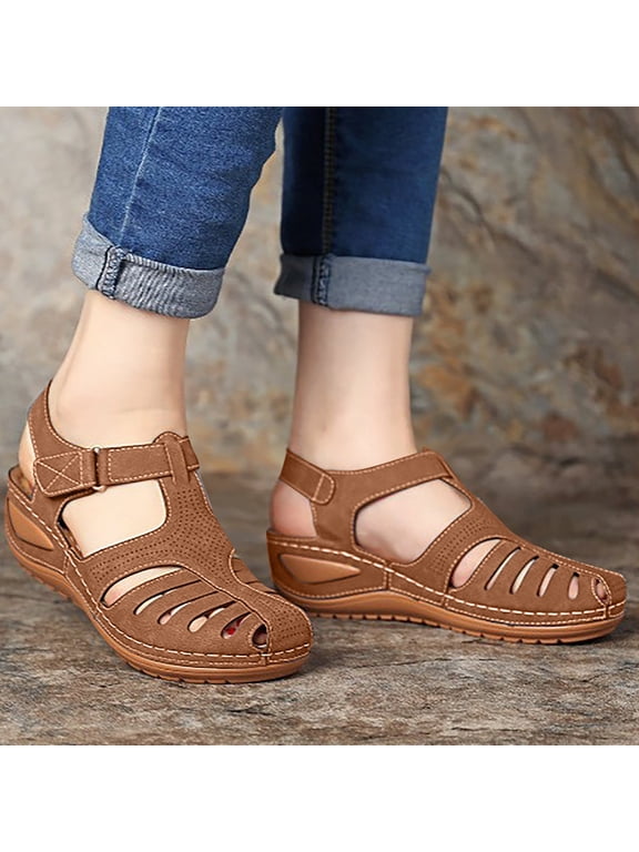 Womens Sandals Flip Flops for Women, Woman Summer Fashion Casual Sandals Casual Flat Solid Color Loophole Shoes Arch Support Comfortable Walking Wedge Sandals