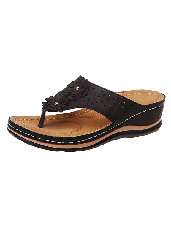Womens Sandals Flip Flops for Women, Womens Orthotic Flip Flops Plantar Fasciitis Sandals For Flat Feet with Arch Support Comfortable Walking Wedge Sandals