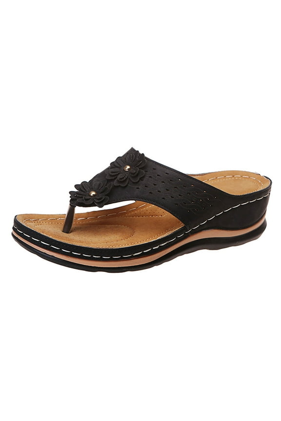 Ohufall Womens Sandals Flip Flops for Women, Womens Orthotic Flip Flops Plantar Fasciitis Sandals For Flat Feet with Arch Support Comfortable Walking Wedge Sandals