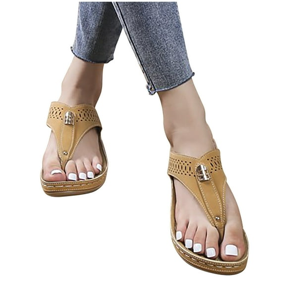 Ohufall Womens Sandals Flip Flops for Women, Womens Orthotic Flip Flops Plantar Fasciitis Sandals For Flat Feet with Arch Support Comfortable Walking Wedge Sandals