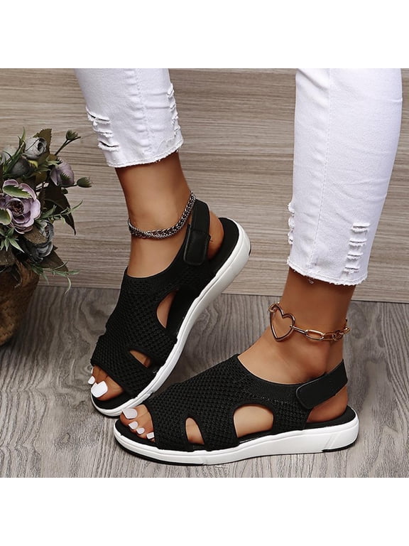 Womens Sandals Flip Flops for Women with Arch Support Cushion Summer Ladies Sandals Breathable Elastic Webbing Platform Casual Sandals