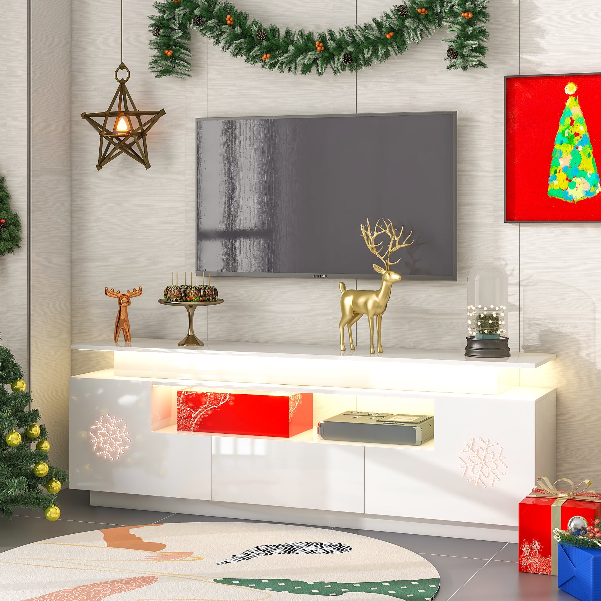 Bornmio ONTREND Modern, Stylish Functional TV stand with Color Changing LED Lights, Universal