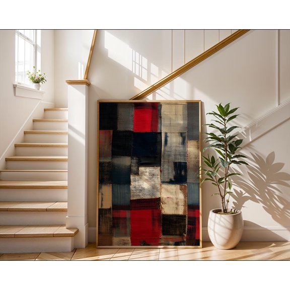 Boro Textile Poster Vintage Patchwork Art Indigo And Red , Poster Print Only
