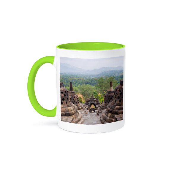 3drose, Borobudur, Java, Indonesia, 11oz Two-tone Green Mug