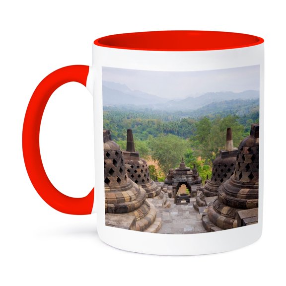 3drose, Borobudur, Java, Indonesia, 11oz Two-tone Red Mug