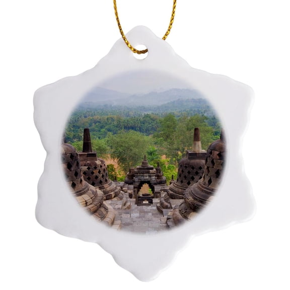 3drose, Borobudur, Java, Indonesia, 3 inch Snowflake Porcelain Ornament