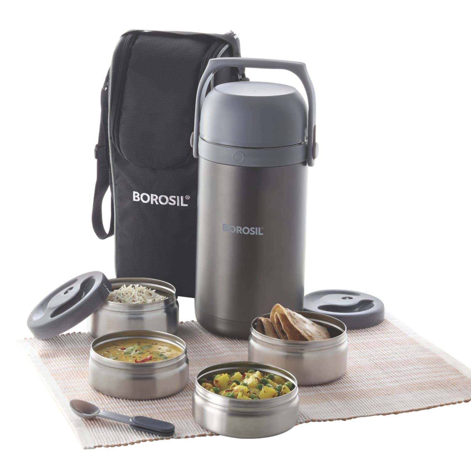 Borosil - Hot-N-Fresh Stainless Steel Insulated Lunch Box, Set Of 4 (2Pcs  350 Ml + 2Pcs 420 Ml), Grey - Walmart.com