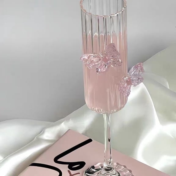 Borosilicate Glass Champagne Flute with Butterfly Motif, Stemless Cocktail Cup
