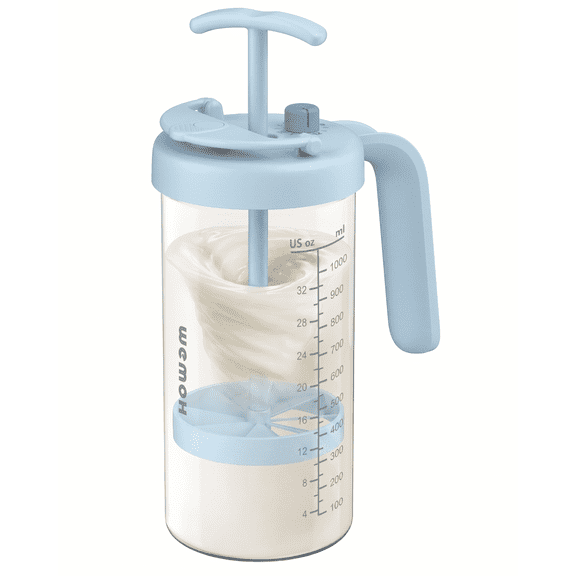 Borosilicate Glass Formula Mixing Pitcher with Time Dial, 32oz True Capacity BPA-Free Baby Bottle Mixer, Dishwasher-Safe Breastmilk Pitcher for Pitcher Method, Overnight Feeding & Twins, Blue