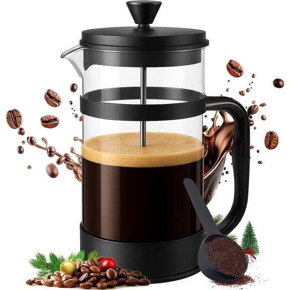Borosilicate Glass French Press Coffee Maker 34 oz, Heat-Resistant Cafetiere & Tea Maker, Thickened for Travel and Camping, Black