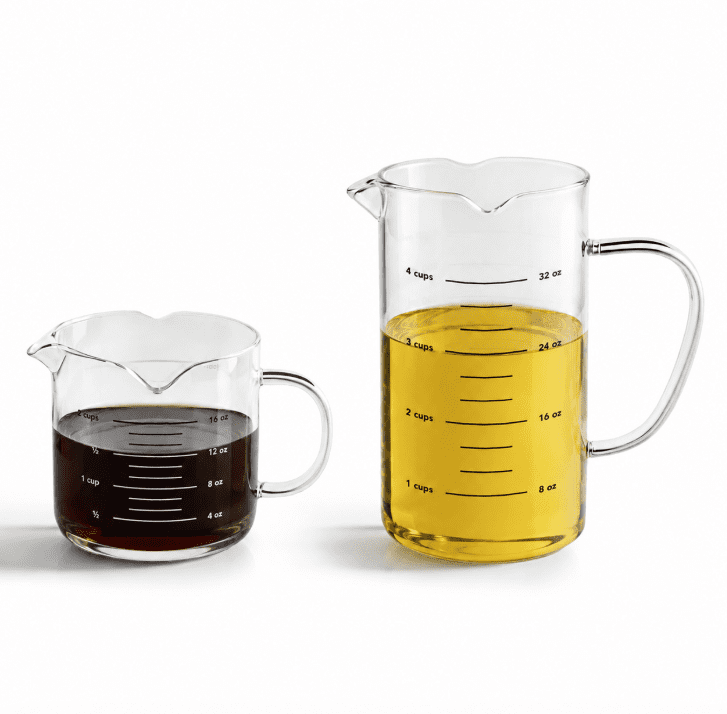 Genicook Borosilicate Glass Measuring Cups Set, 2-Pack (16.9oz & 33.8oz / 2.1 & 4.2 Cups), Dual Spout Triangle Design, Heat Resistant, Clear Scale for Cooking & Baking