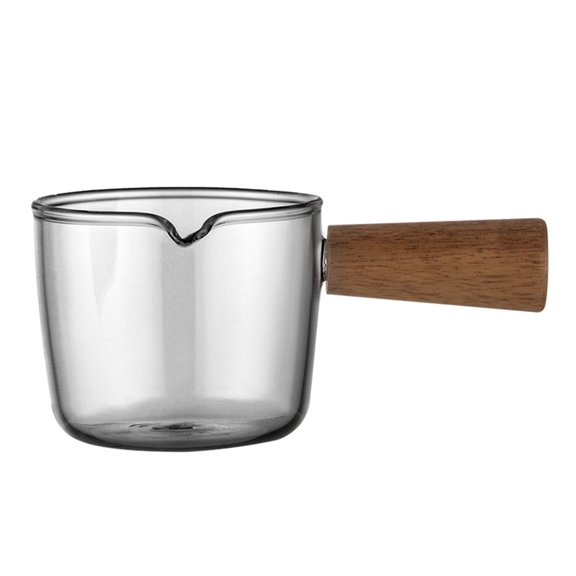 Borosilicate Glass Milk Mini Wooden Handle Small Cup Espresso Coffee Extraction 80ML